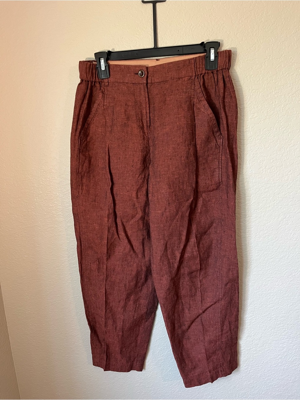 Poetry Linen Tailored Trousers US 6 Rust Cropped Tapered Lagenlook Coastal